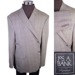 Jos A Bank Signature Sz 50R Windowpane Wool/Silk Sport Coat Casual Jacket Blazer